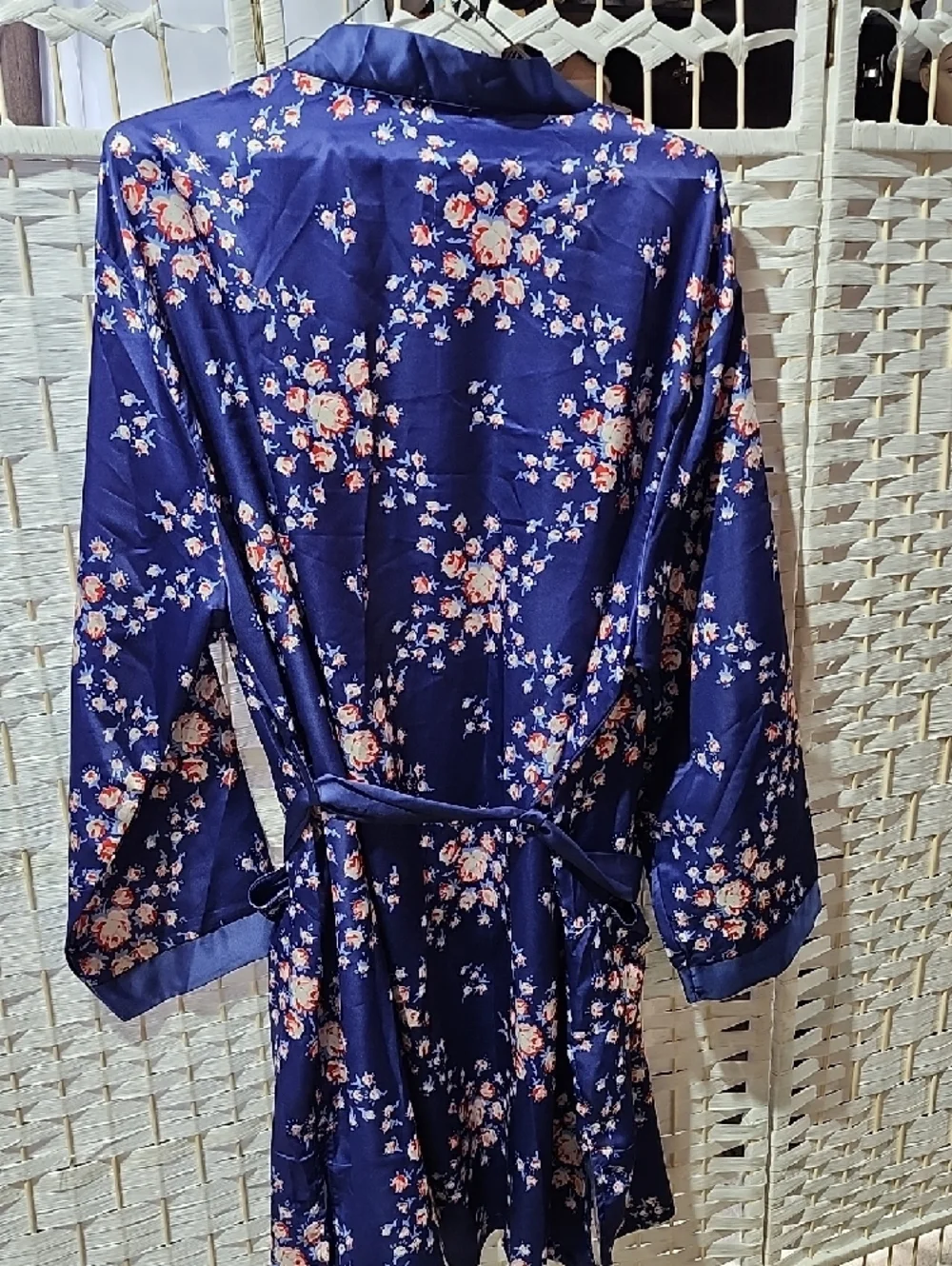 Morgan Lane Satin Floral Slip — Navy with Pink and Cream Blossoms - Picture 4 of 4